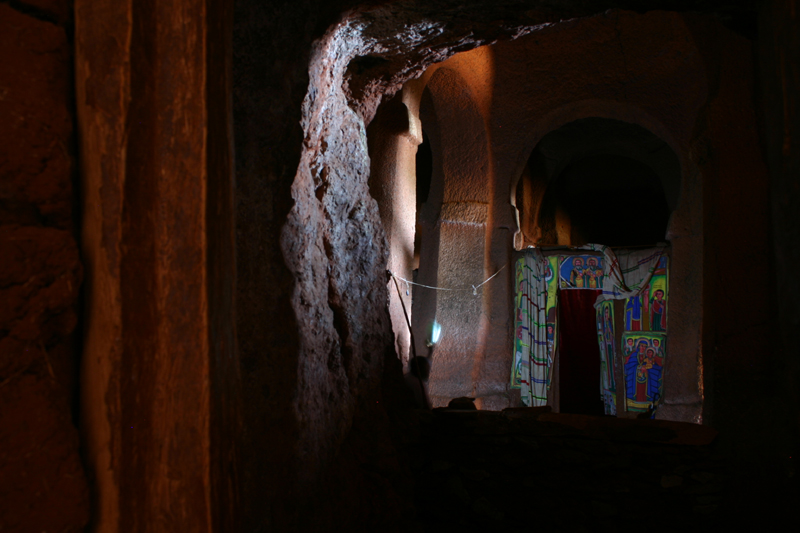 looking through west doorway into church